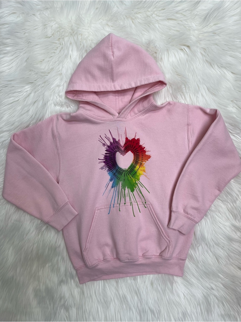 Crayola Light Pink Hoodie with Rainbow Heart Splash